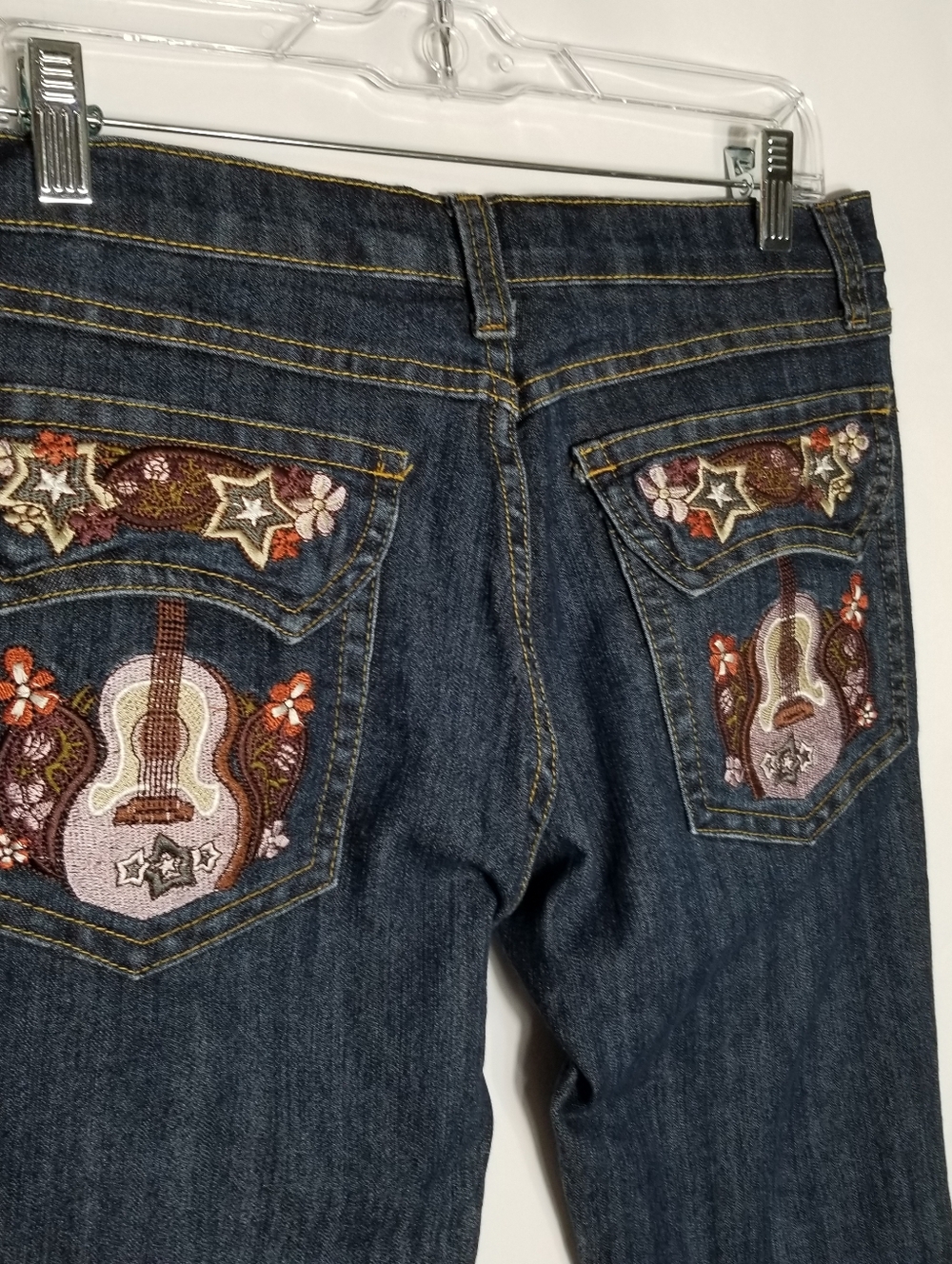 OXI Jeans Women's 11/30 Bootcut Guitar Snap Flap Back Pockets Blue Denim 30x33